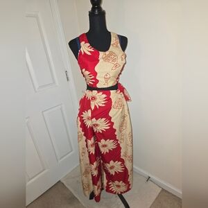 Red and Cream Floral Sleeveless Dress